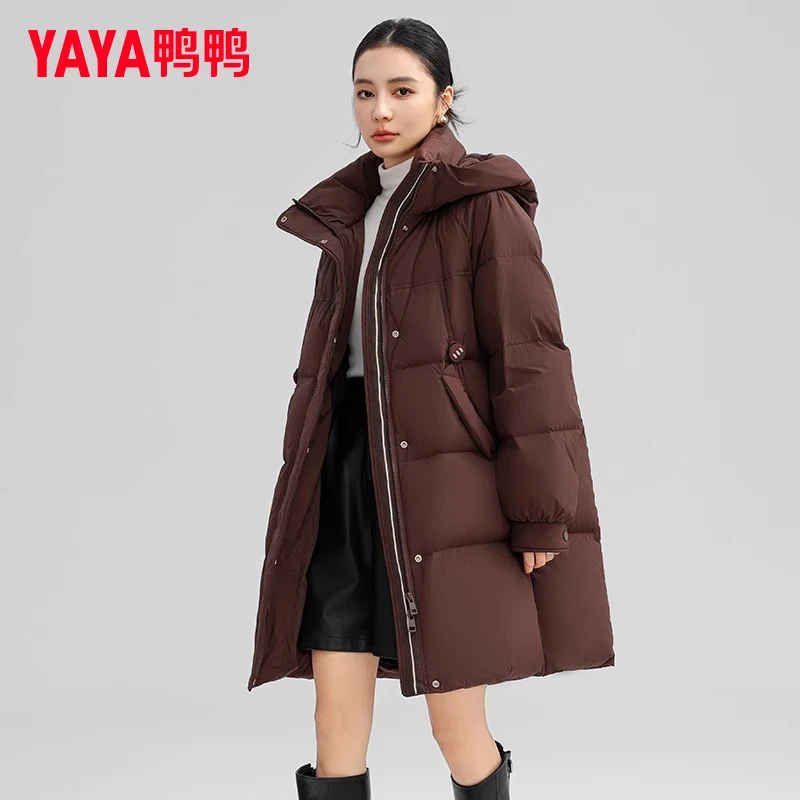 YAYA/鸭鸭羽绒服女中长款冬时尚韩版百搭休闲保暖外套YE4B610292H