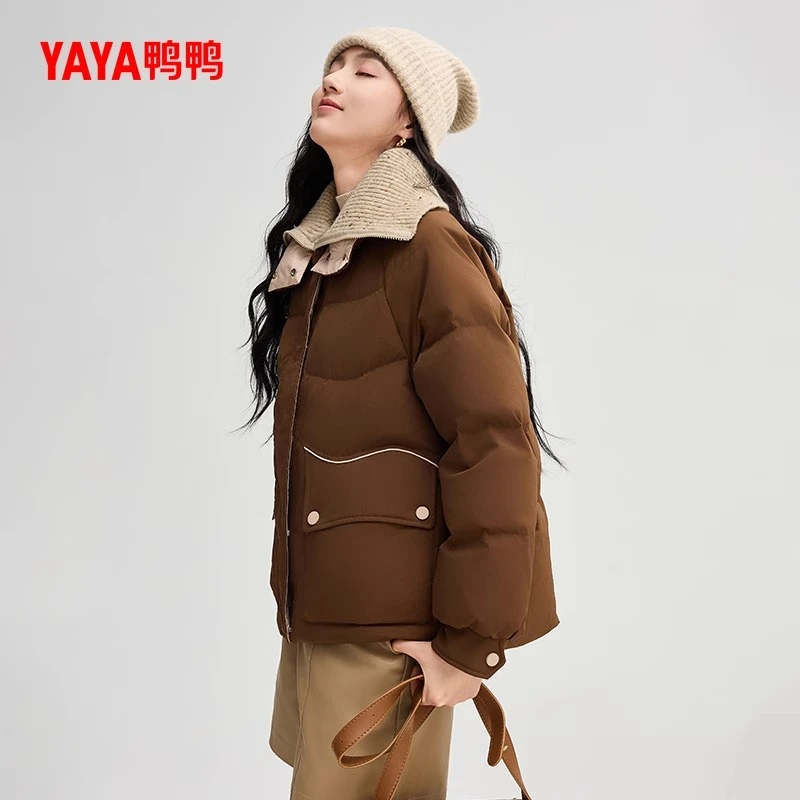 YAYA/鸭鸭女款羽绒服短款时尚连帽宽松小个子韩版外套YE4B607102H
