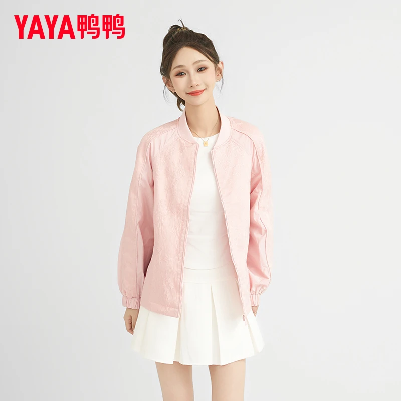 YAYA/鸭鸭短外套女新中式棒球复刻经典小螺纹休闲外套YF4P602381D