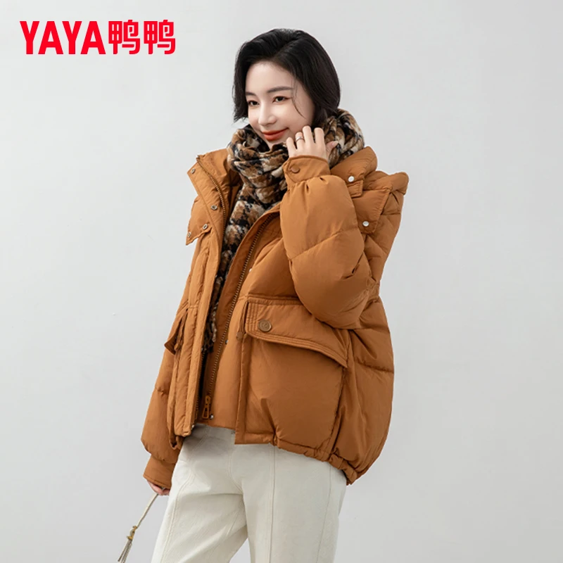 YAYA/鸭鸭羽绒服女短款百搭休闲冬连帽面包服时尚外套YE3B635845L
