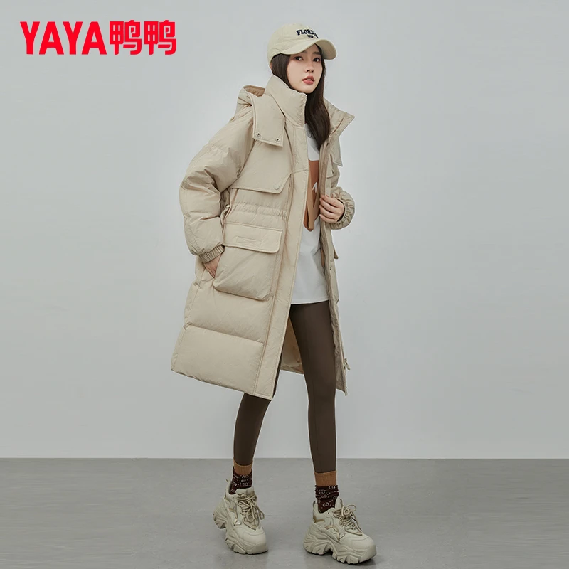 YAYA/鸭鸭羽绒服女中长款保暖防风百搭休闲通勤厚外套YE3B621835L