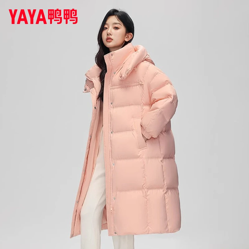 YAYA/鸭鸭羽绒服女长款气质韩版休闲宽松纯色简约外套YE3B633711D