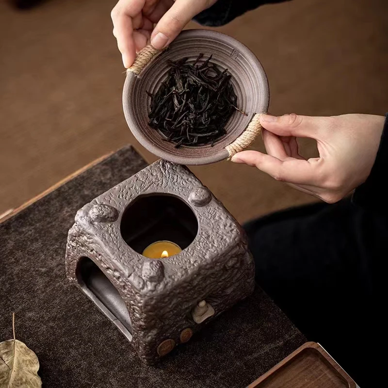 粗陶烘焙茶叶提香器炒茶醒茶碟子蜡烛加热小炉烤茶器功夫茶具茶道