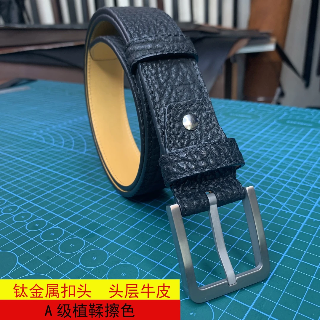 高端奢华野牛纹男士腰带3.8厘米宽钛扣头层牛皮腰带 私人订制皮带