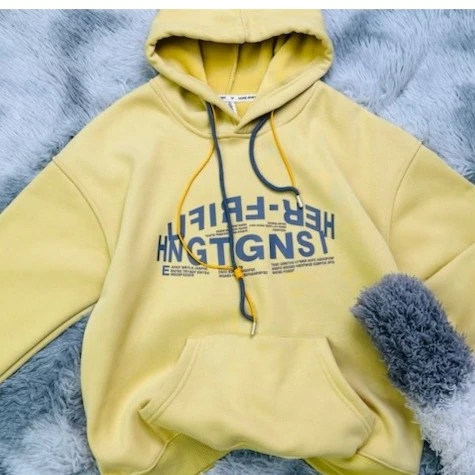 秋冬新款加绒连帽卫衣奶黄连帽