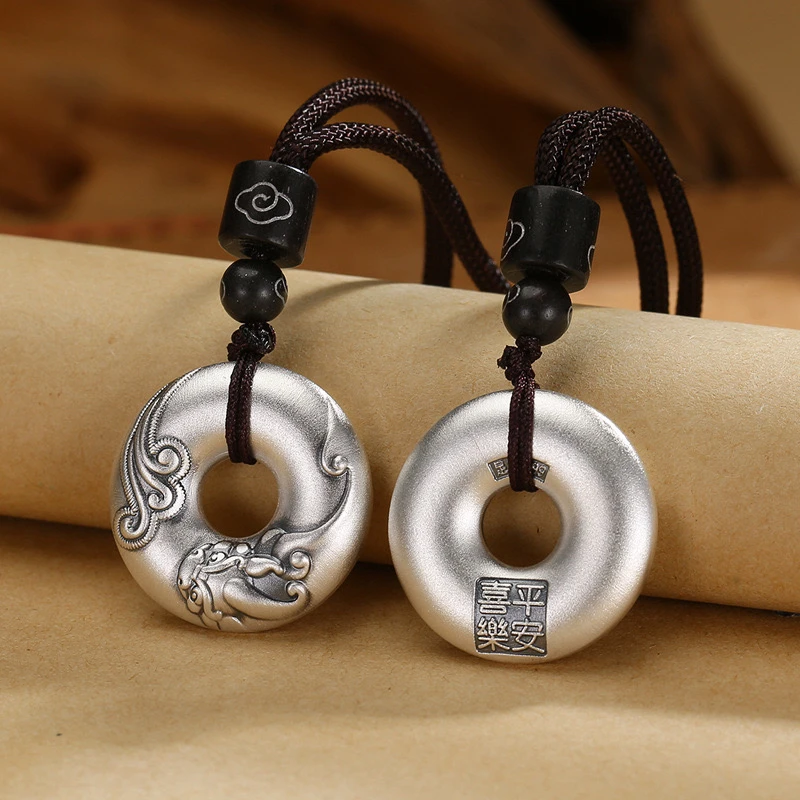 吊坠足银 999平安扣做旧实心貔貅平安扣吊坠