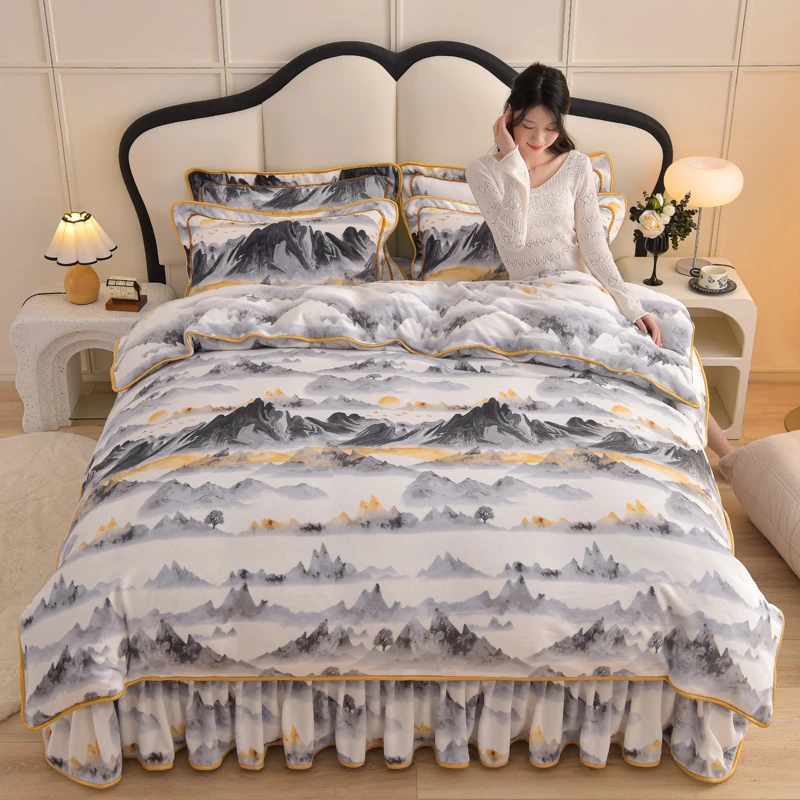 加厚8-9斤牛奶绒四件套绒床单双面绒被套冬季床上用品