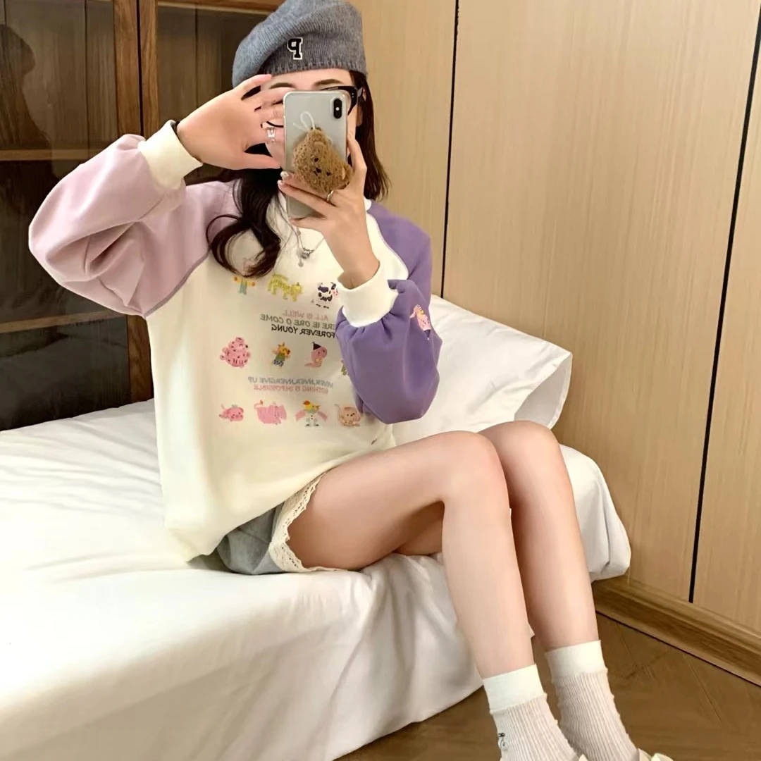 即墨卫衣冬季加厚加绒女士百搭圆领时尚休闲宽松韩版潮流