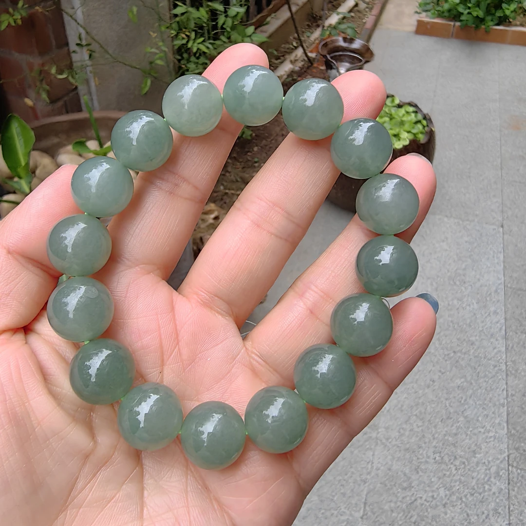 17/2-A天然翡翠高冰飘花带色珠串手串绿色