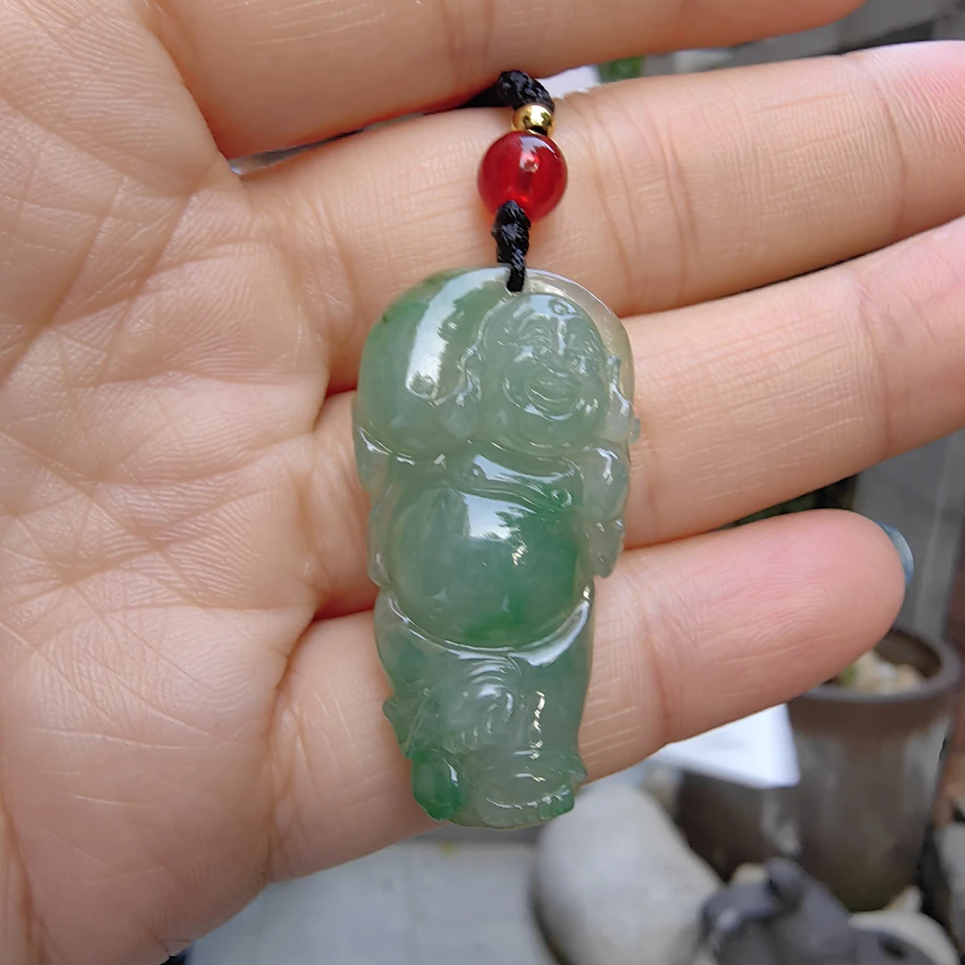 34121143天然翡翠高冰带色佛公吊坠
