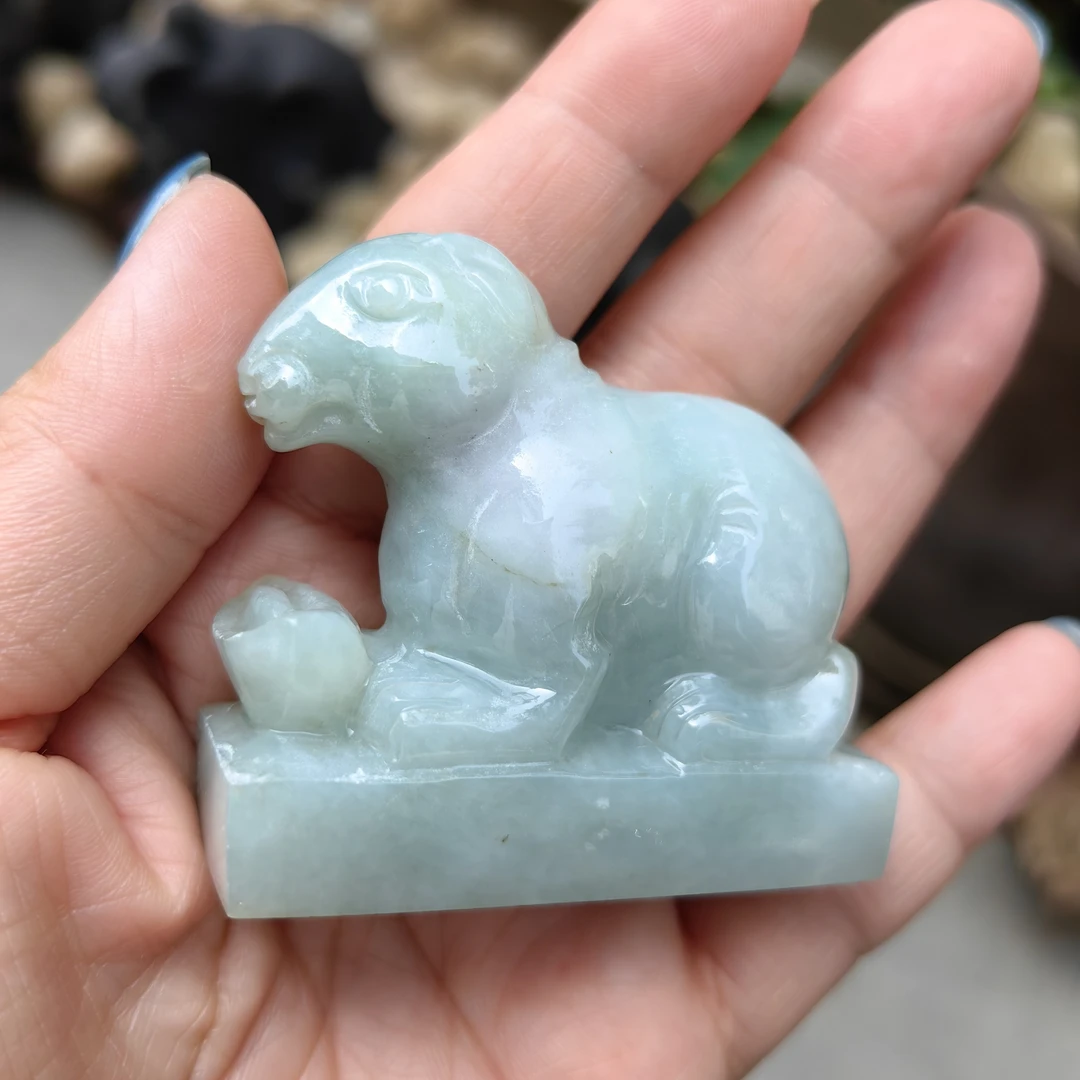 34191067天然翡翠马上有钱春带彩摆件