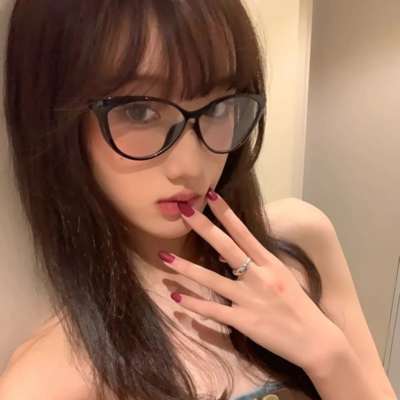 欧美风猫眼眼镜框辣妹小红书爆款素颜凹造型平光镜可配近视眼睛女