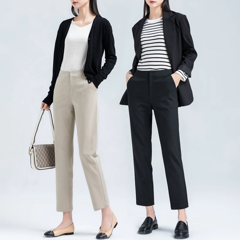 休闲西装裤烟管裤女2025新款春秋高腰垂感女裤灰色九分裤直筒西裤