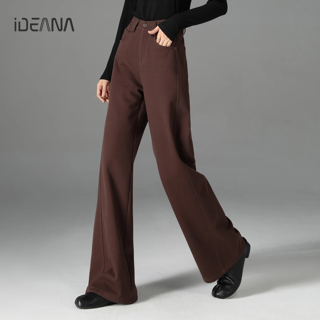 宽松加绒阔腿裤女2024秋冬新款梨形身材裤子高腰休闲裤香蕉弯刀裤