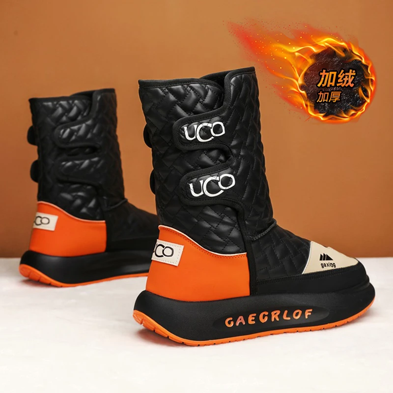 加绒加厚高帮雪地靴男抗寒保暖高筒棉靴东北靴子男冬季马丁靴男款