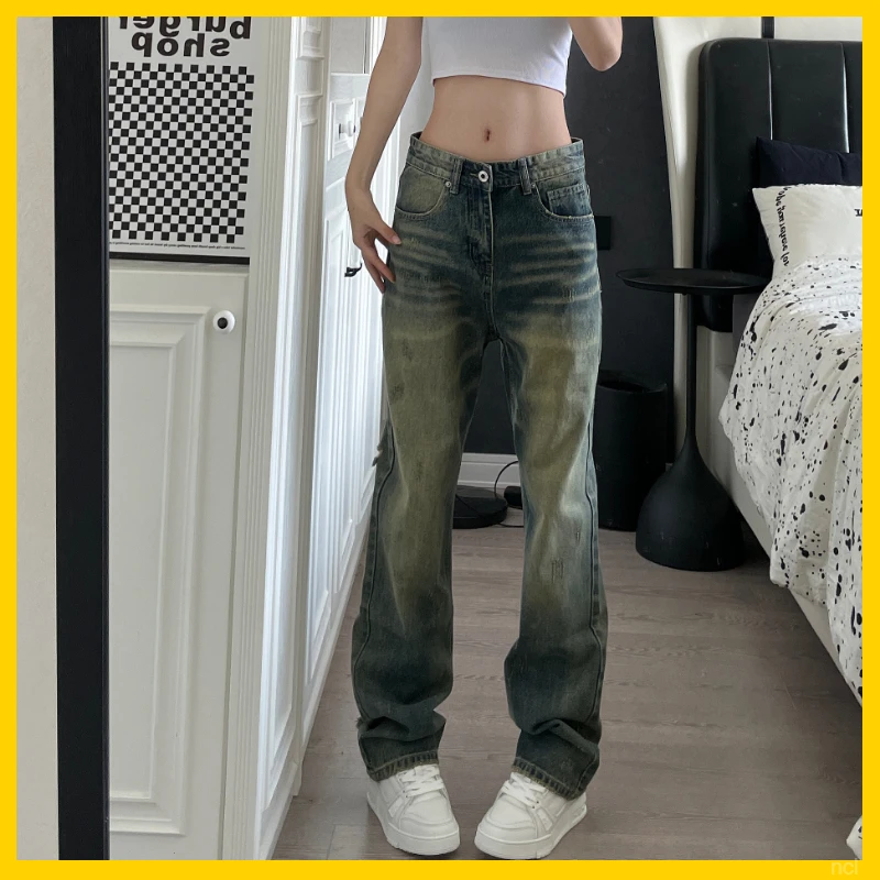 美式复古做旧直筒牛仔裤潮牌痞帅嘻哈垂坠感宽松裤子破洞潮流男款