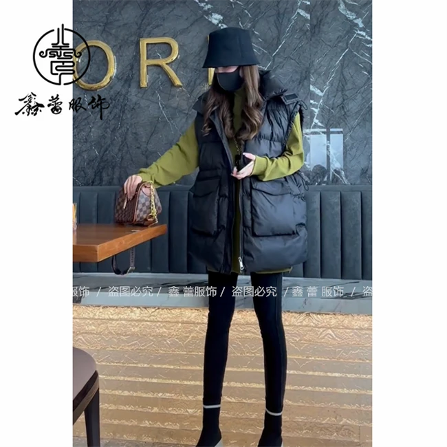 【鑫蕾】宽松纯色宽松保暖韩版休闲百搭连帽时尚棉服马夹mj6549