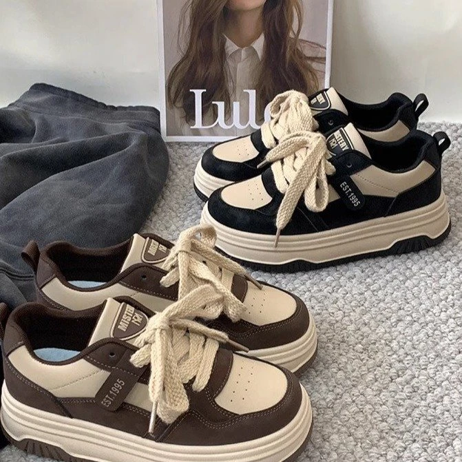 新款系带运动鞋板鞋圆头网纱平底低跟休闲鞋深口橡胶时尚百搭