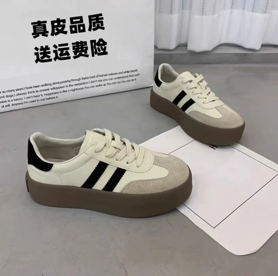 2024年新款德迅鞋小白鞋板鞋时尚百搭复古春季厚底低帮秋季系带