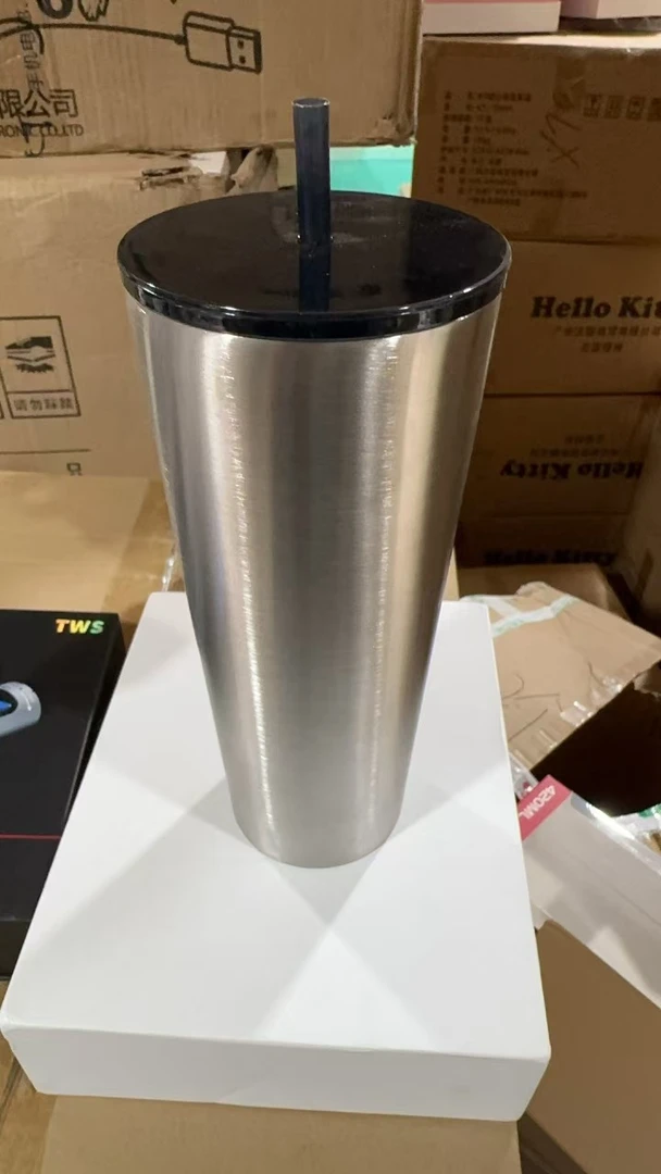 新品 车载保温杯 银色吸管