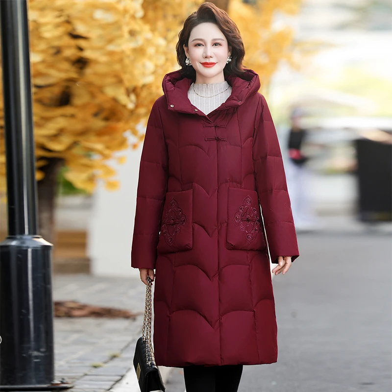 恒源祥彩羊妈妈冬季羽绒服长款时尚中老年加厚保暖奶奶装宽松外套