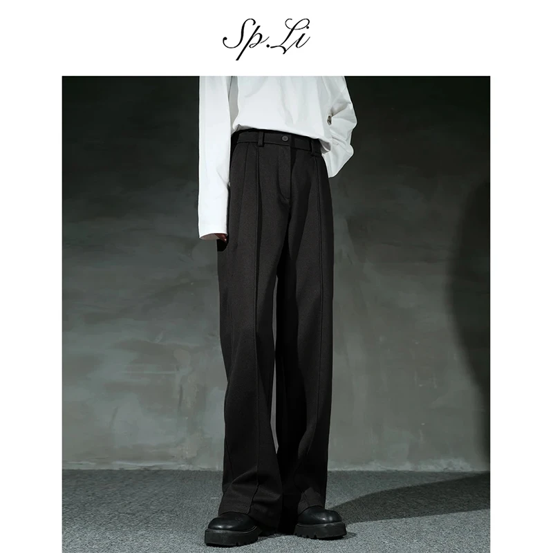 SPLi【三本针】‘立体中线呢子’黑色垂感西裤男春季直筒休闲裤西装裤