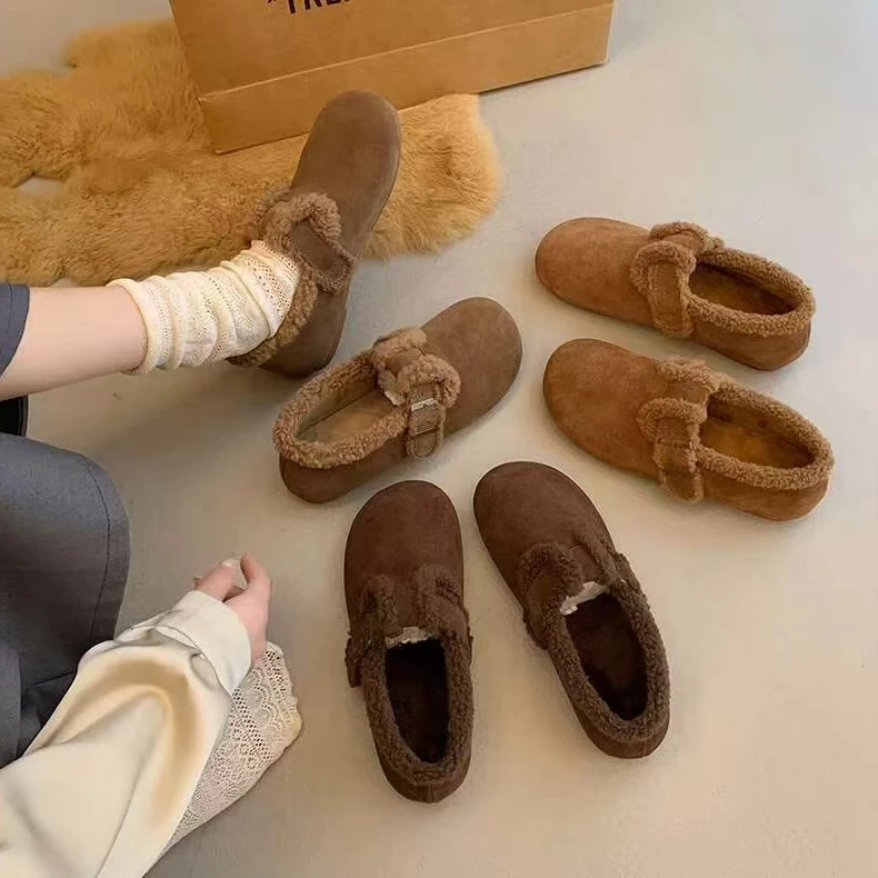 2025秋冬新款平底一脚蹬加绒女舒适百搭时尚韩版勃肯棉鞋ins