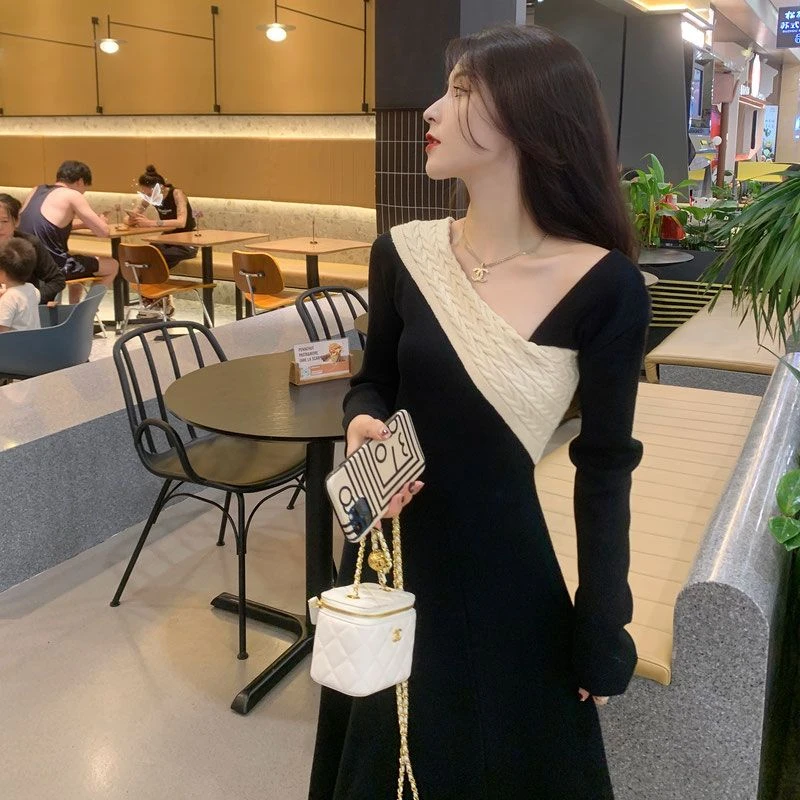 法式针织连衣裙女2024年新款高级感小个子显身材长袖内搭打底裙3