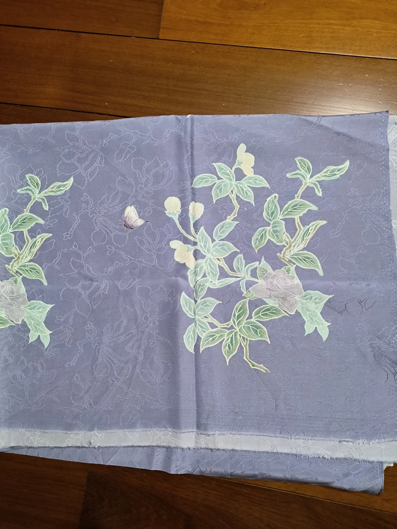 蓝紫底玉兰纹芍药四经花罗面料118幅20姆米