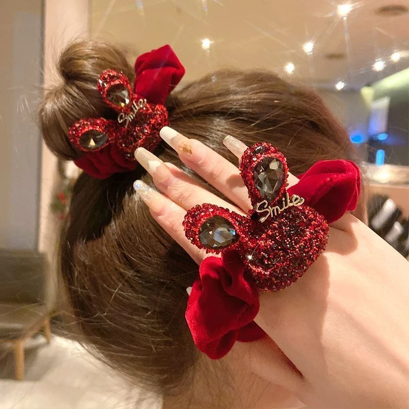 新年圣诞发饰女满钻可爱兔子耐用皮套大肠发圈扎马尾头绳绑头发绳
