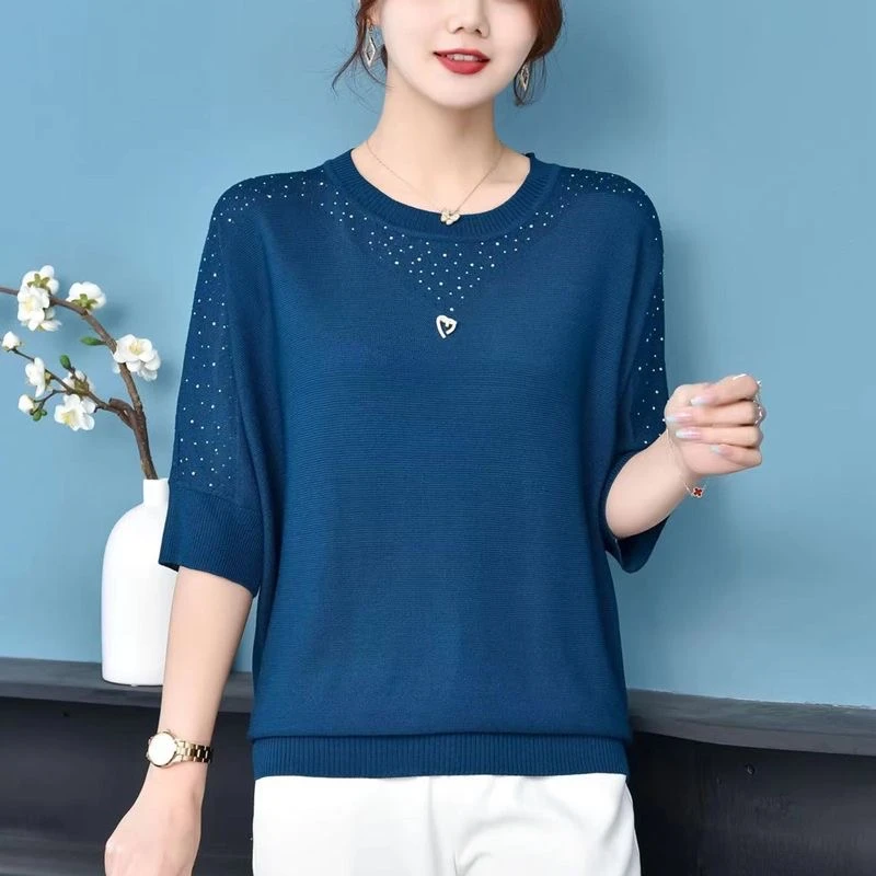 中年妈妈五分袖t恤女2025春夏装加肥加大码针织衫宽松遮肚子上衣