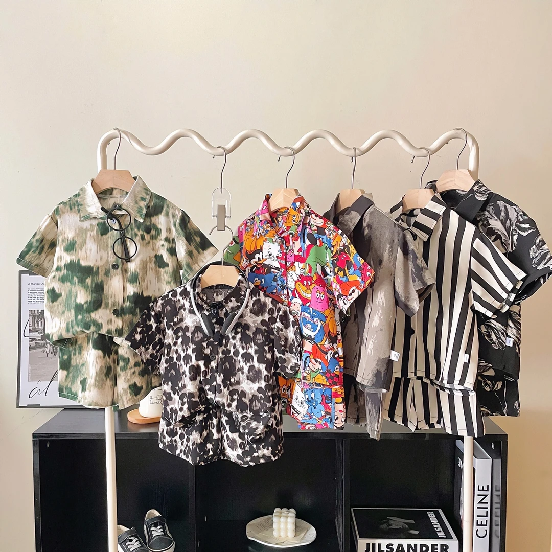 夏季新款薄款迷彩帅气男女儿童个性时尚豹纹短袖短裤沙滩风套装