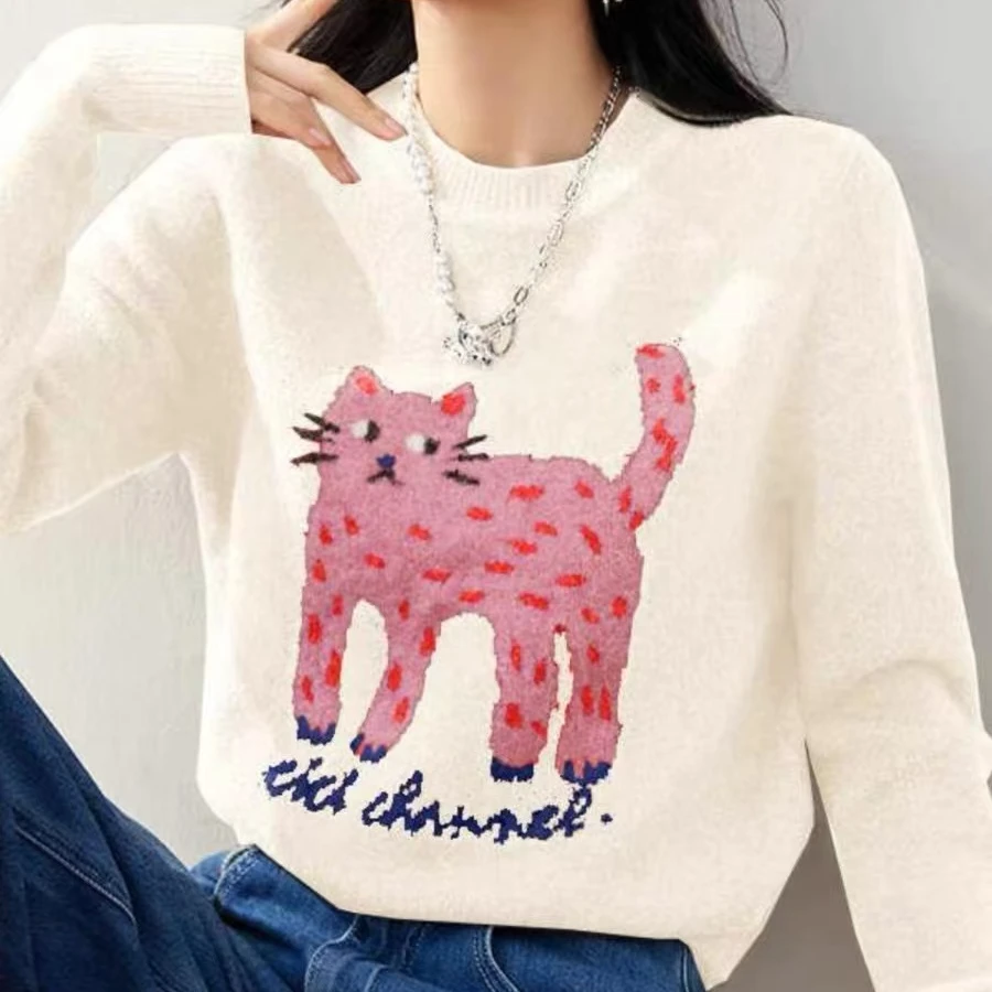 BAW30346【金拐子专属】 长腿斑点猫咪针织上衣  002