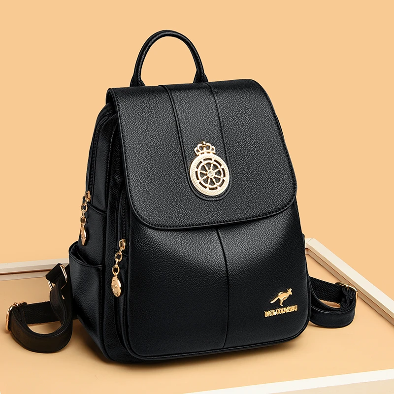 袋鼠女士双肩包2024新款背包时尚百搭休闲潮流包包质感中年双肩背