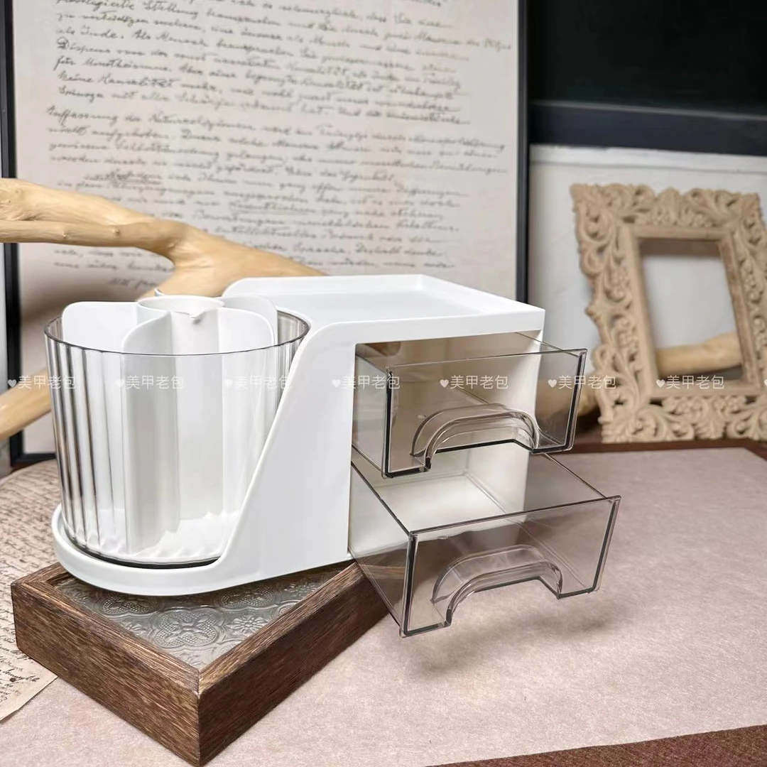 【1个】简约风奶白色旋转美甲工具收纳盒（抽屉款）