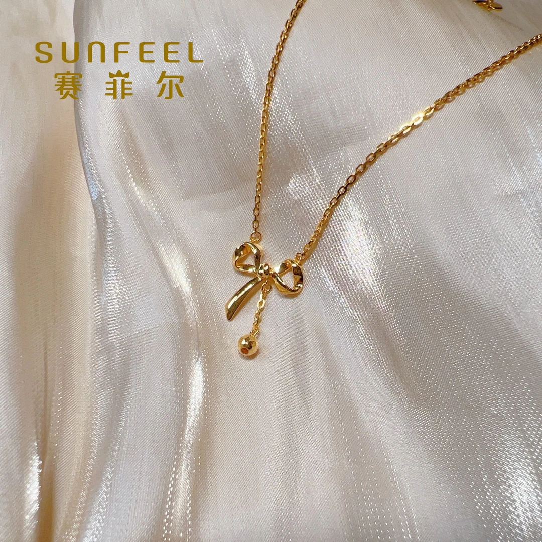 SUNFEEL/赛菲尔黄金®足金蝴蝶结项链ins风仙气飘飘双十一活动专属