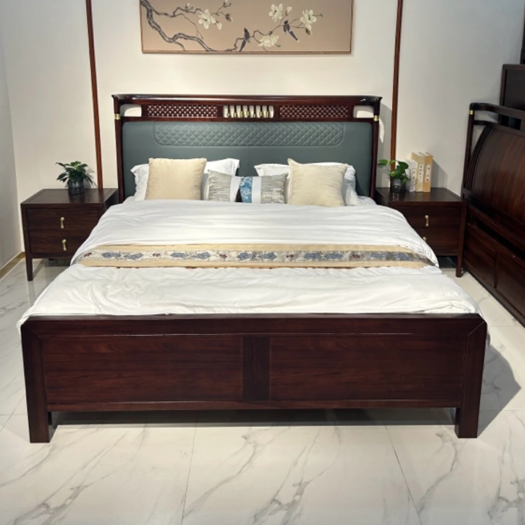 新中式乌金木赛鞋木豆 软靠大床1.8米双人婚床高端富贵实木床家具