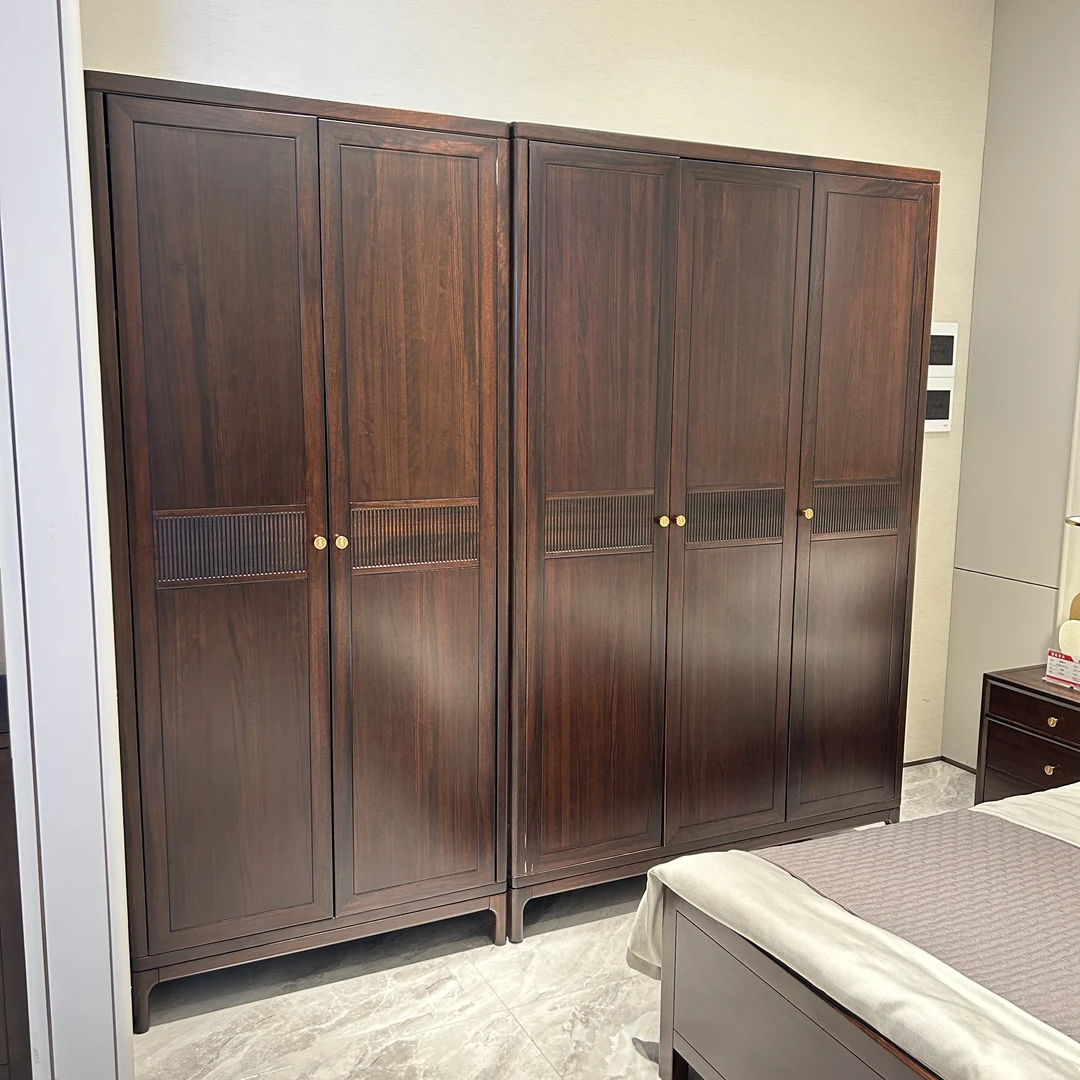 S2123新中式黑檀木对开门卧室衣柜二三门衣柜组合高脚款实木家具
