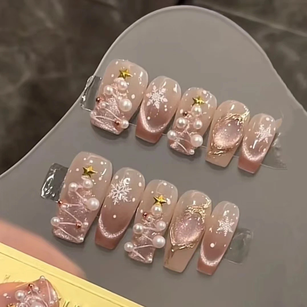【初雪圣诞】手工穿戴甲美甲甲片星雪花猫眼显白圣诞节秋冬款短款