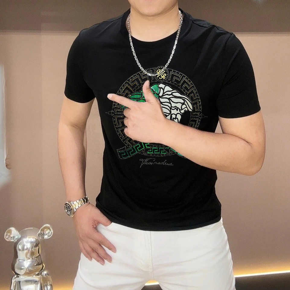 【华芯达】夏季新款男士个性休闲潮流圆领丝光棉半袖日常短袖3001