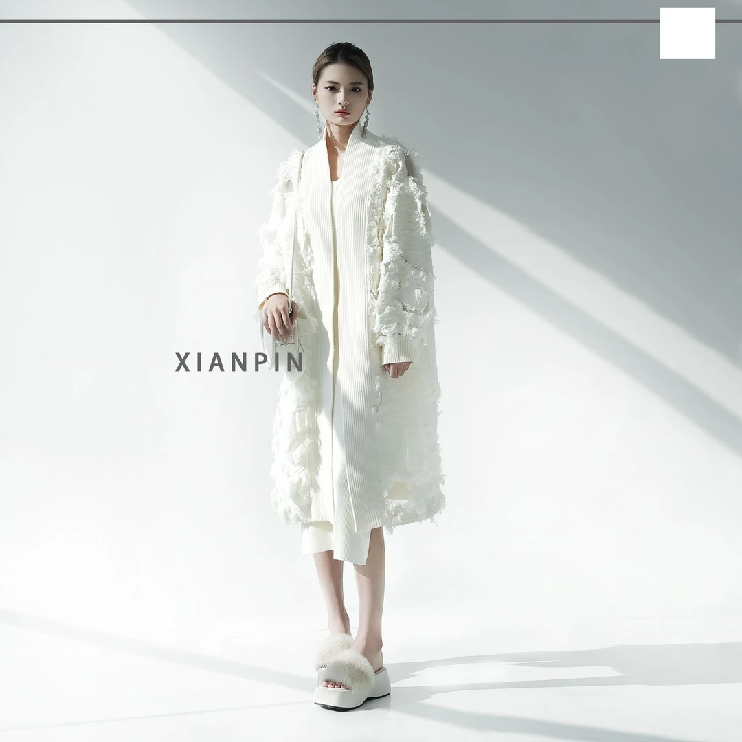 XIANPIN秋装【雪莲花】白色长外套