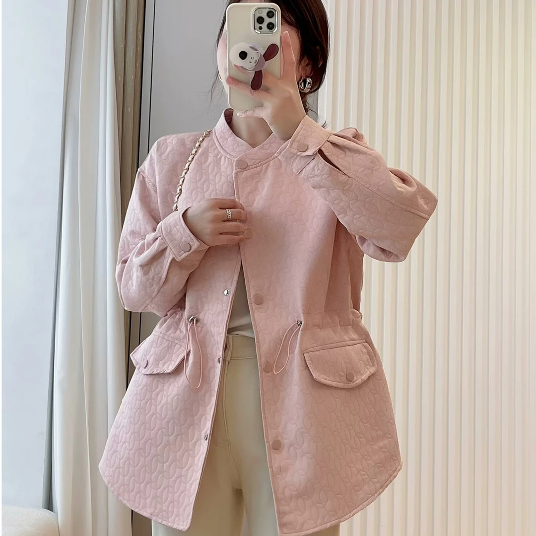 大码女装新款黑色风衣春秋小个子高级感中长款收腰宽松压花外套