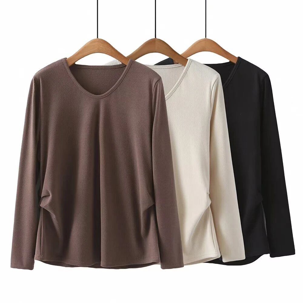 大码女装200斤胖mm长袖t恤女2024新款白色内搭打底衫上衣女春秋款