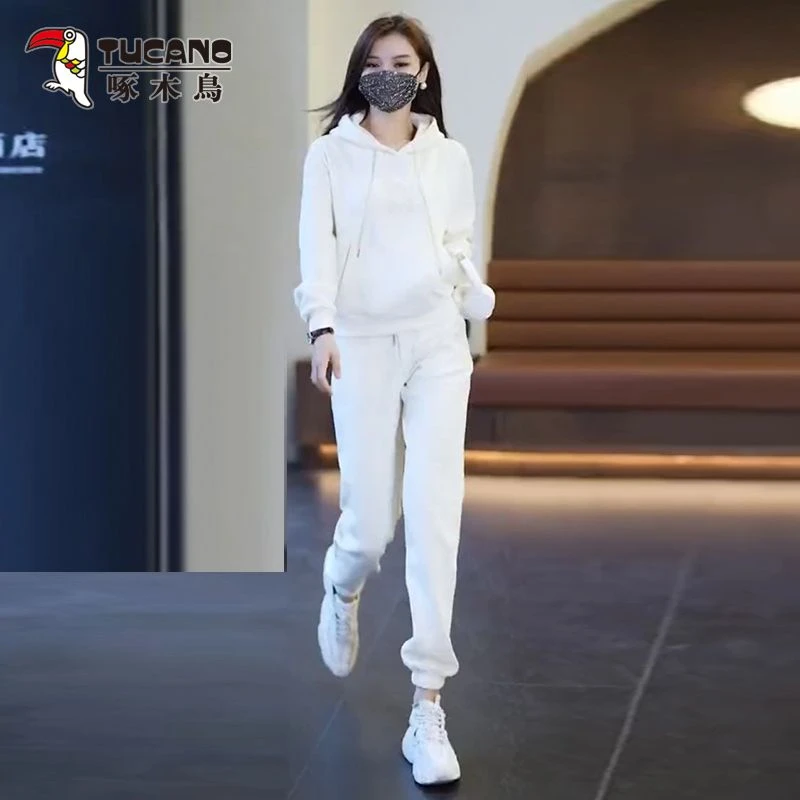 官方正品【啄木鸟】连帽卫衣套装女士春秋款时尚减龄韩版休闲运动