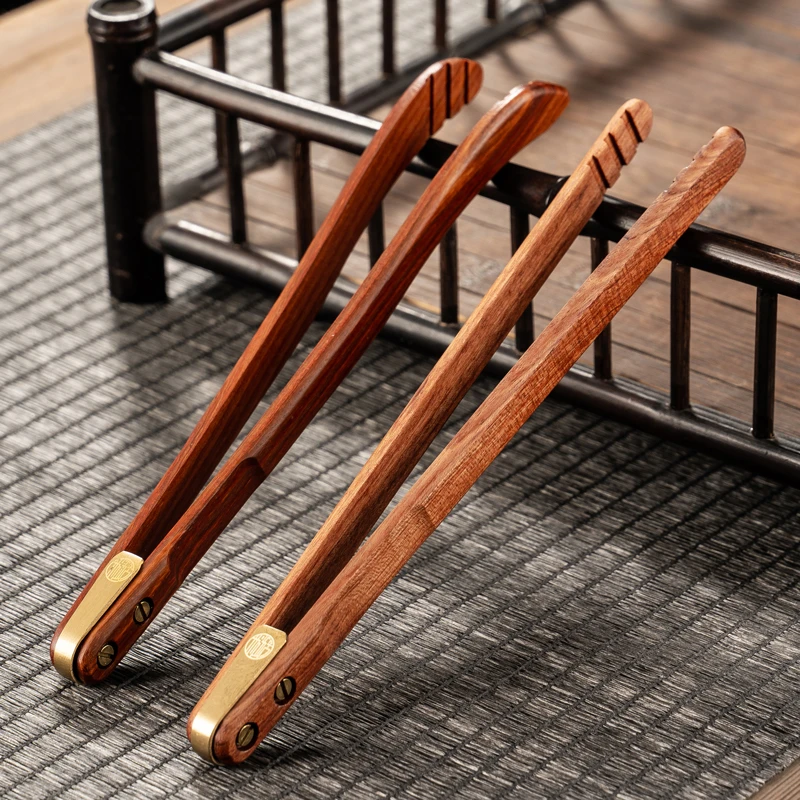 秦汉茶夹实木嵌铜茶镊子泡茶工具功夫茶具配件茶叶夹子防滑杯夹