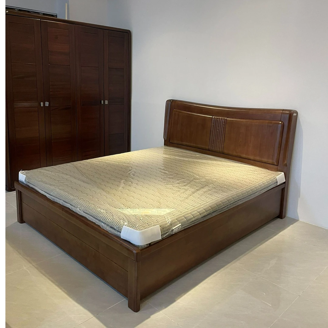 橡胶木实木床主卧双人床现在简约轻奢中式储物高箱婚床