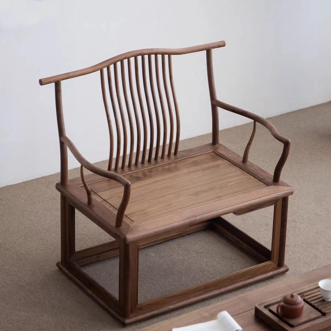 新中式北美黑胡桃木官帽椅太师椅茶桌椅主人椅原木茶室办公室家具