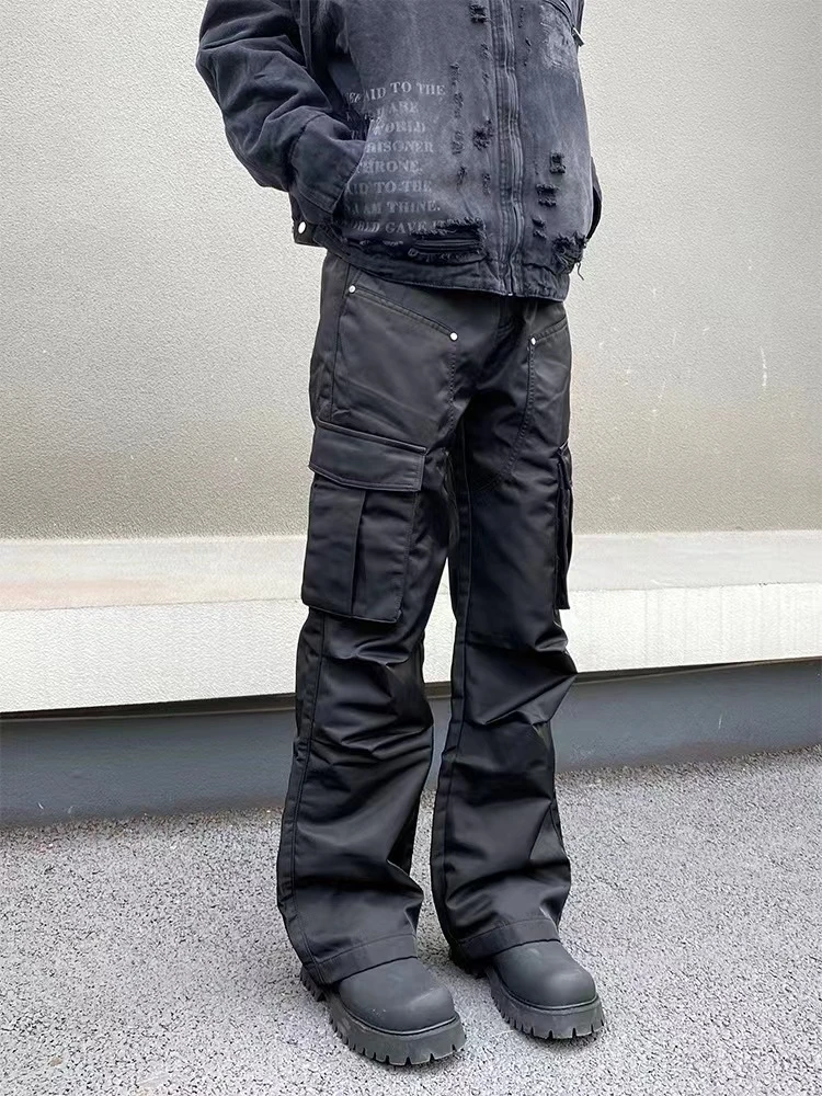 MGXIAO美式褶皱多口袋伞兵裤薄绒工装裤男cleanfit加厚直筒裤子女