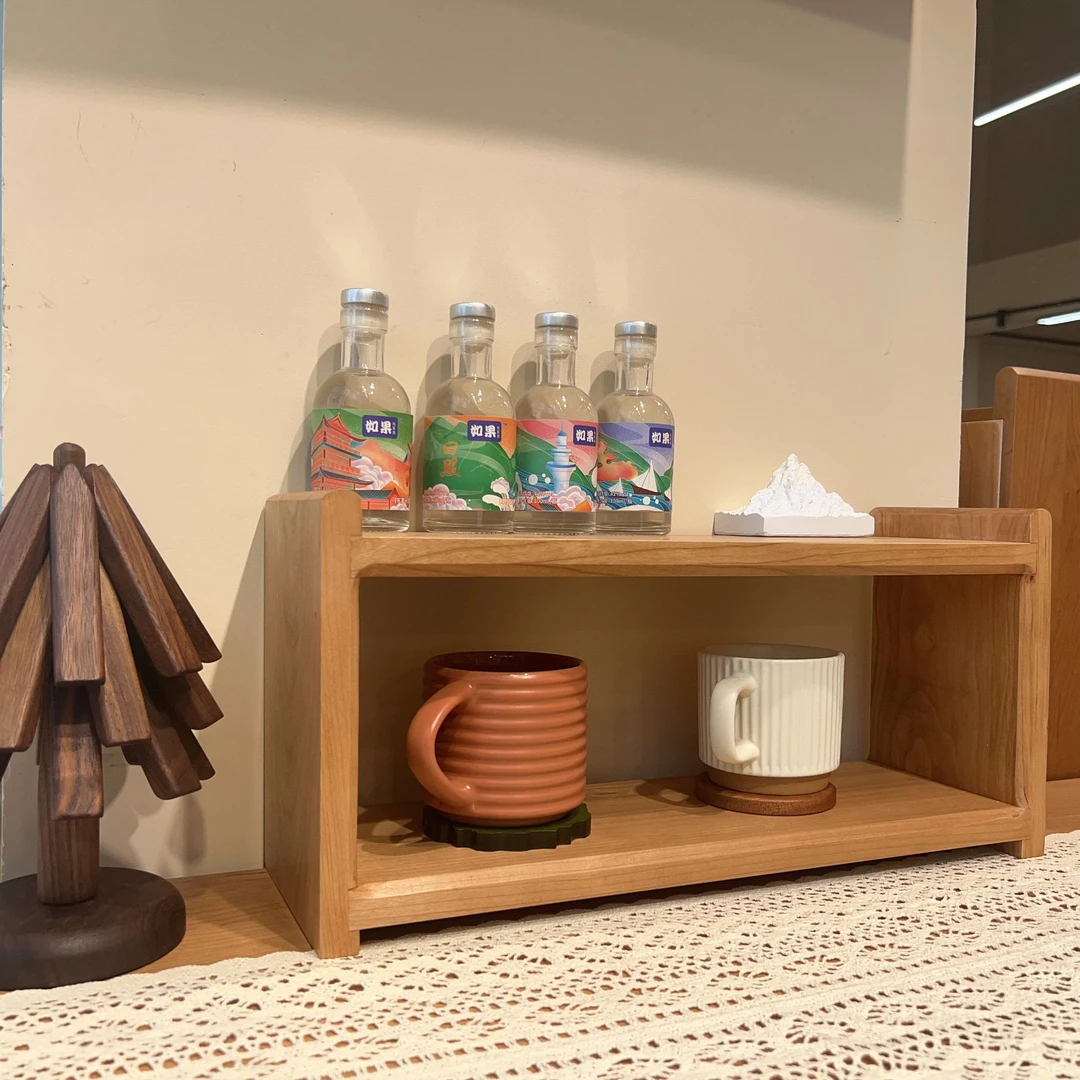 【福利款】家用双层置物杯架轻奢客厅原木办公简约创意杯架简易陈列