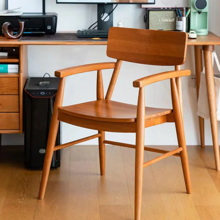 【乔乔书椅】樱桃木北欧实木书椅现代简约带扶手靠背休闲椅书桌椅